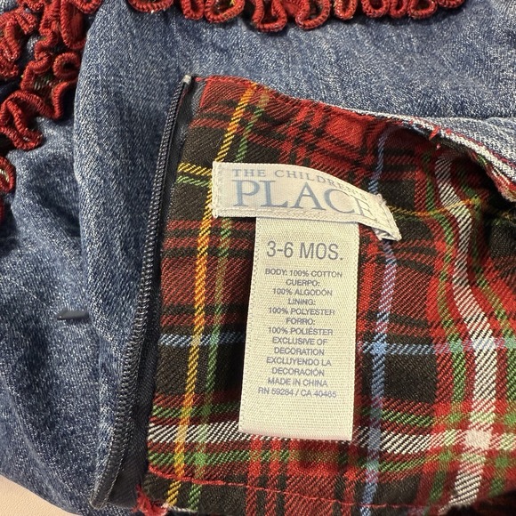 The Children's Place 3-6 Month Denim Jumper Red Plaid Ruffles Fall Christmas - Picture 6 of 10